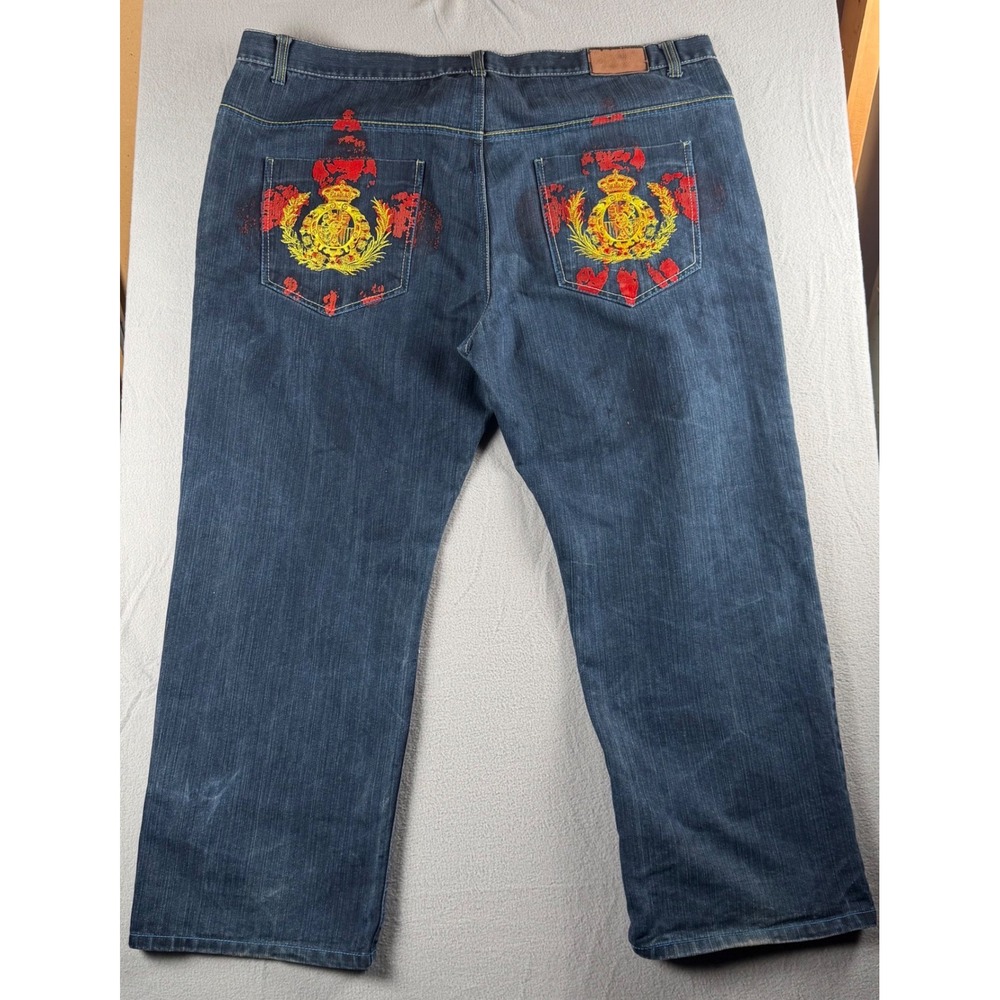 Vintage Attitude Gold Jeans Mens 50 Dark Wash Embroidered Crest Streetwear Denim
